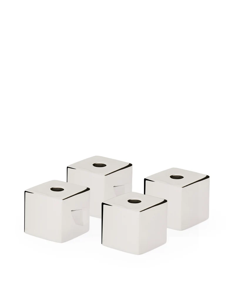 Acadia set of 4 stainless steel candle holders with a shiny silver finish