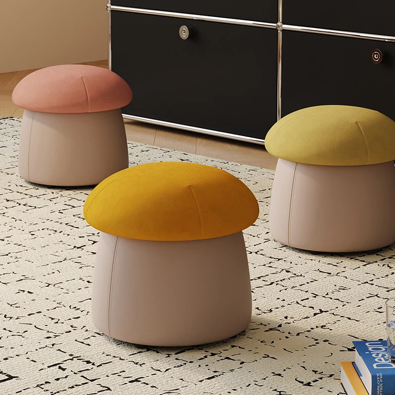 Contemporary Nordic Cartoon Mushroom Velvet Plywood Sponge Lightweight Portable Low Stool Backless Armless For Living Room