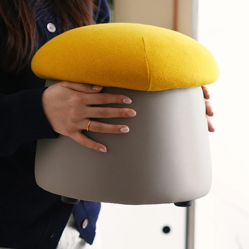 Contemporary Nordic Cartoon Mushroom Velvet Plywood Sponge Lightweight Portable Low Stool Backless Armless For Living Room