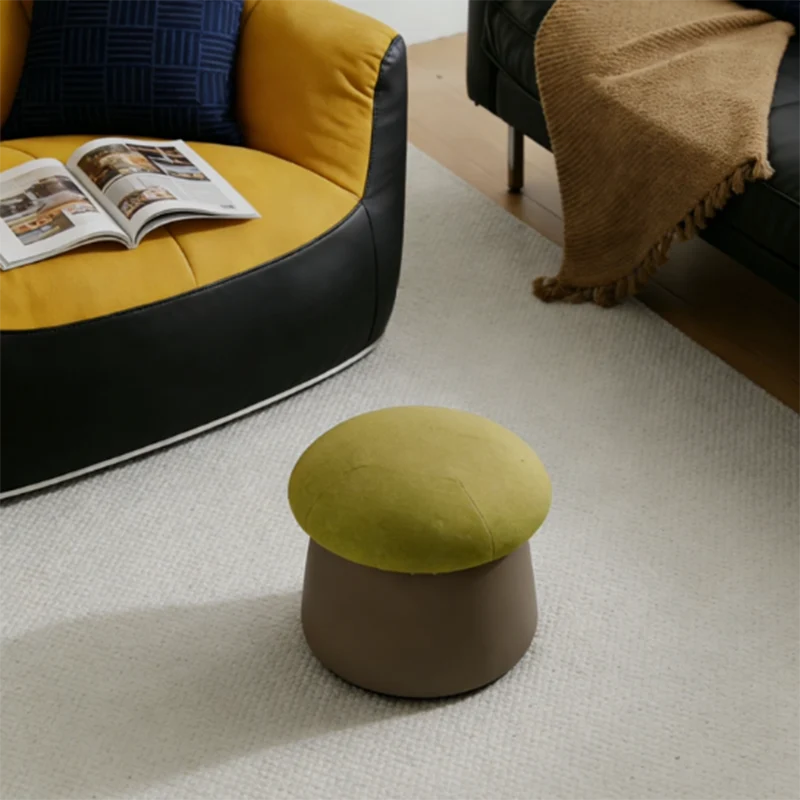 Contemporary Nordic Cartoon Mushroom Velvet Plywood Sponge Lightweight Portable Low Stool Backless Armless For Living Room