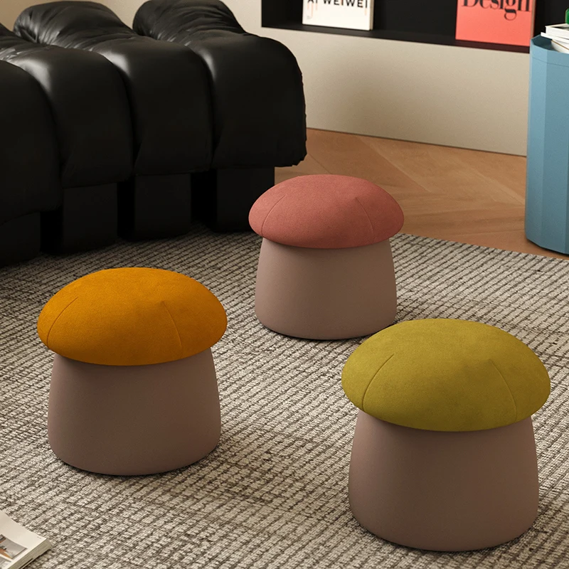 Contemporary Nordic Cartoon Mushroom Velvet Plywood Sponge Lightweight Portable Low Stool Backless Armless For Living Room