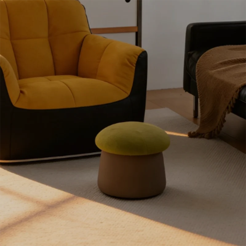 Contemporary Nordic Cartoon Mushroom Velvet Plywood Sponge Lightweight Portable Low Stool Backless Armless For Living Room
