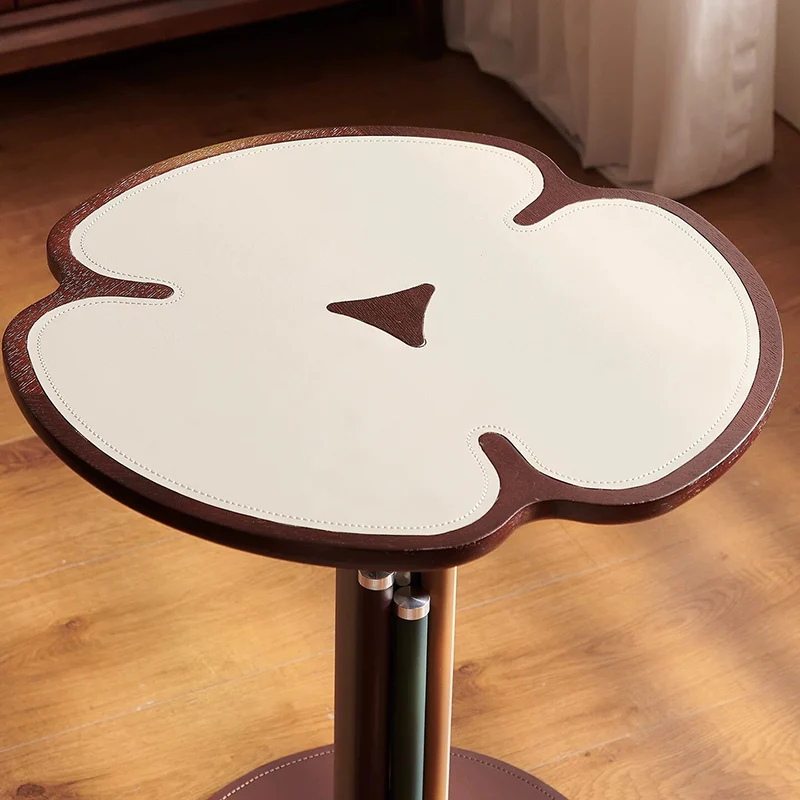Traditional French Saddle-Style Faux Leather Stainless Steel Panel Petal Arched End Table 1-Tier For Living Room