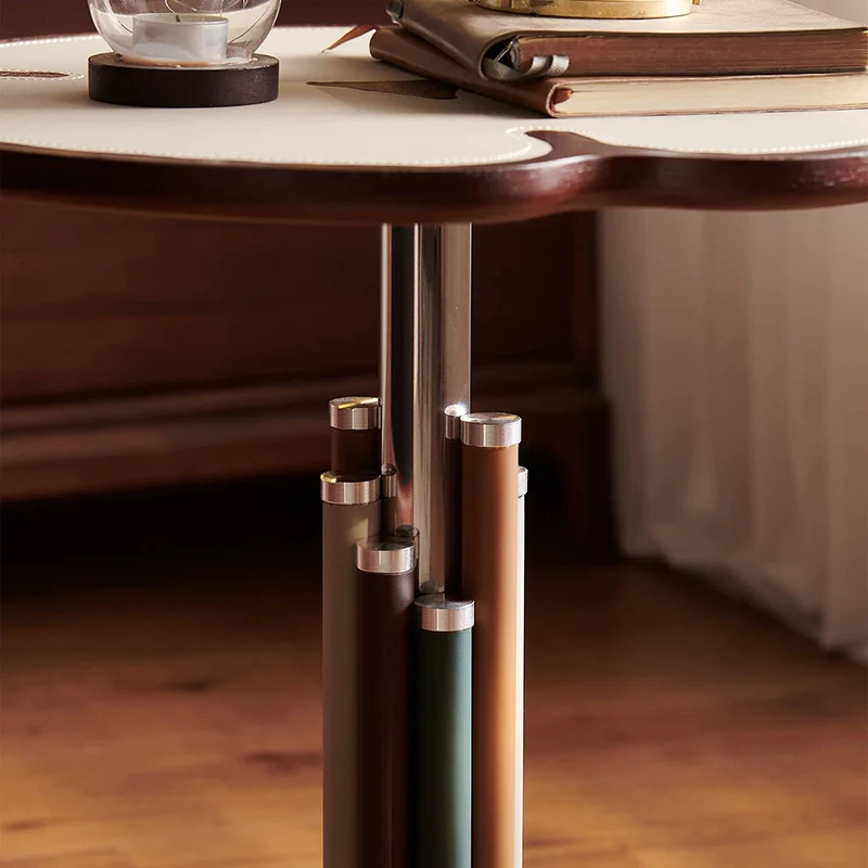 Traditional French Saddle-Style Faux Leather Stainless Steel Panel Petal Arched End Table 1-Tier For Living Room