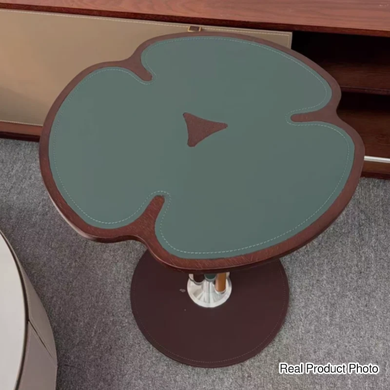 Traditional French Saddle-Style Faux Leather Stainless Steel Panel Petal Arched End Table 1-Tier For Living Room