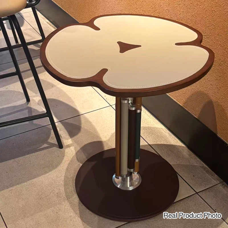 Traditional French Saddle-Style Faux Leather Stainless Steel Panel Petal Arched End Table 1-Tier For Living Room