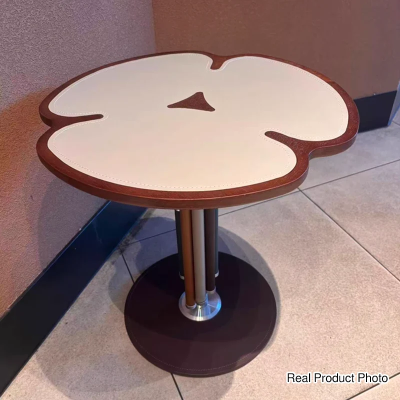 Traditional French Saddle-Style Faux Leather Stainless Steel Panel Petal Arched End Table 1-Tier For Living Room