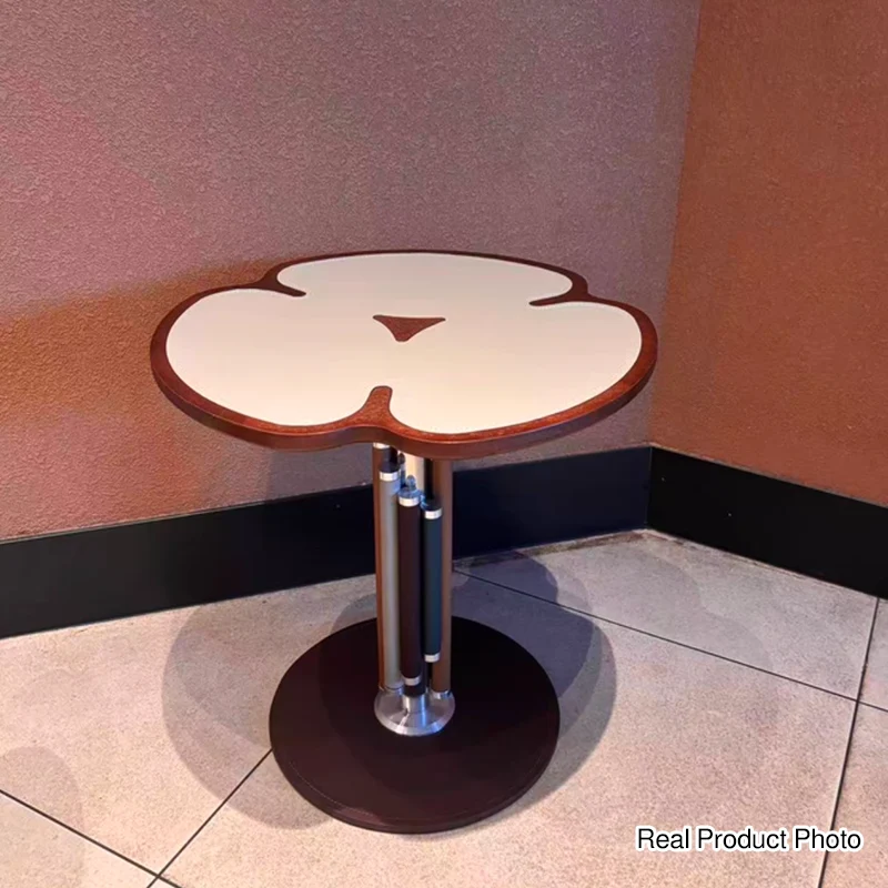Traditional French Saddle-Style Faux Leather Stainless Steel Panel Petal Arched End Table 1-Tier For Living Room