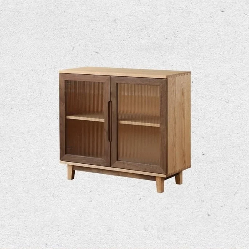 Traditional Japanese Pine Plywood Glass Rectangular Storage Cabinet With 2/3 Storage For Living Room