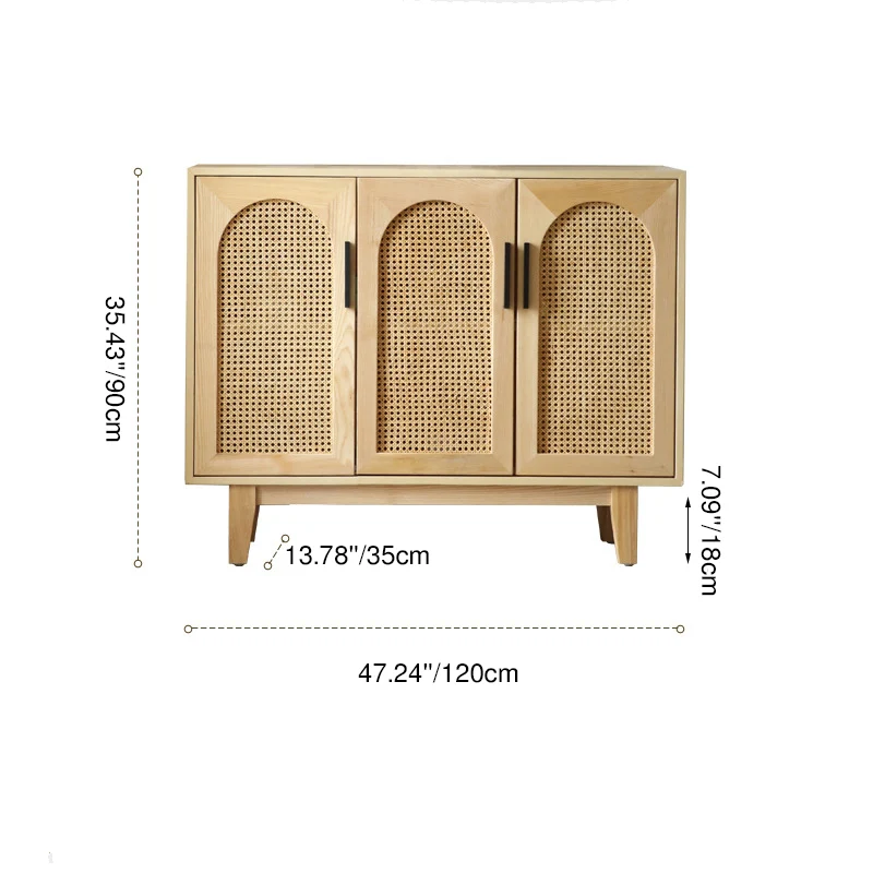 Traditional Japanese Ash Wood Rattan Plywood Rectangular Storage Cabinet With 2/3/4 Storage For Living Room