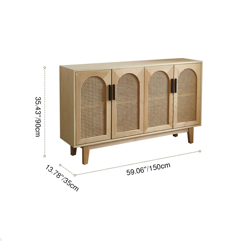 Traditional Japanese Ash Wood Rattan Plywood Rectangular Storage Cabinet With 2/3/4 Storage For Living Room