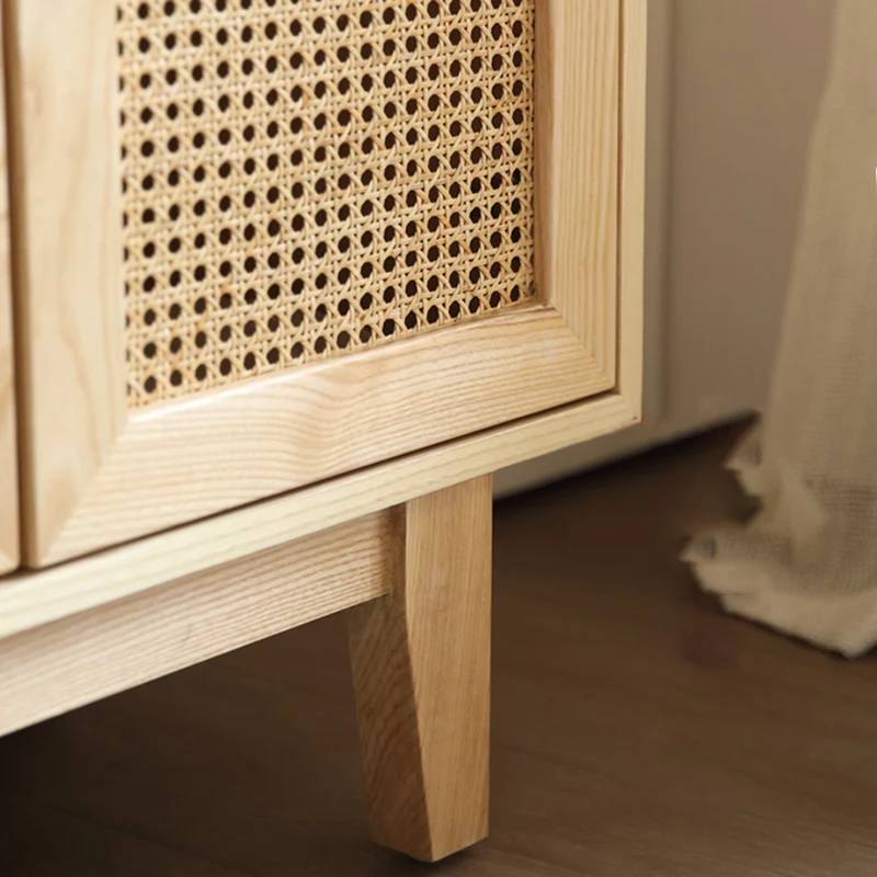 Traditional Japanese Ash Wood Rattan Plywood Rectangular Storage Cabinet With 2/3/4 Storage For Living Room