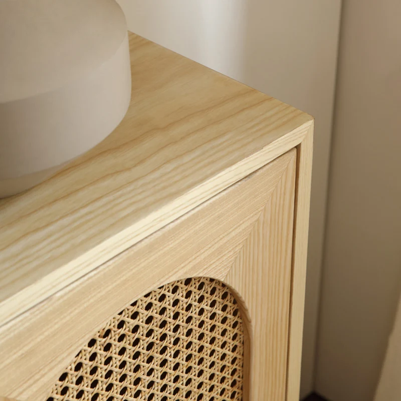Traditional Japanese Ash Wood Rattan Plywood Rectangular Storage Cabinet With 2/3/4 Storage For Living Room