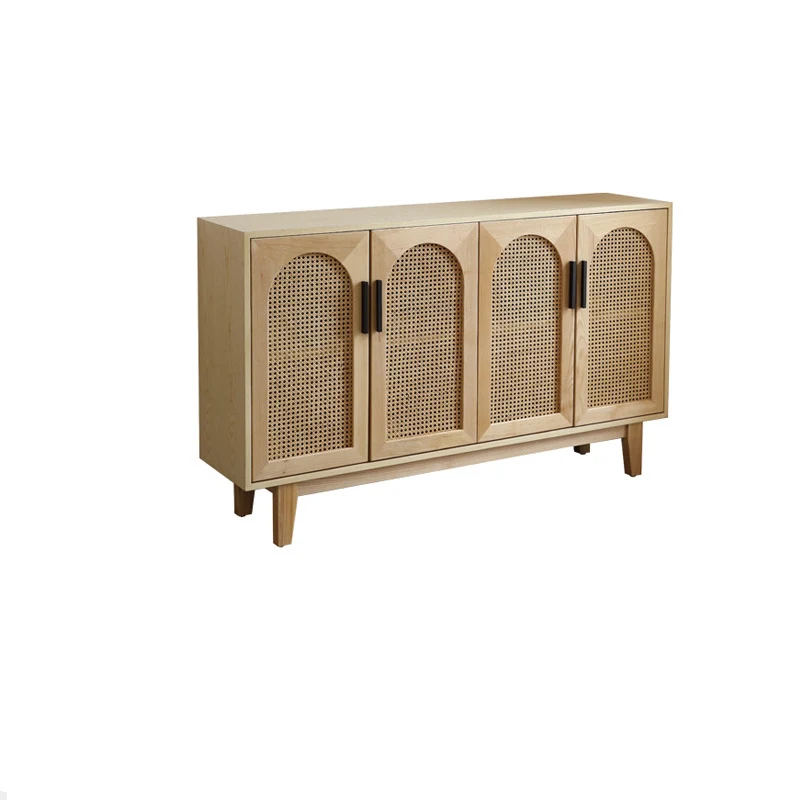 Traditional Japanese Ash Wood Rattan Plywood Rectangular Storage Cabinet With 2/3/4 Storage For Living Room