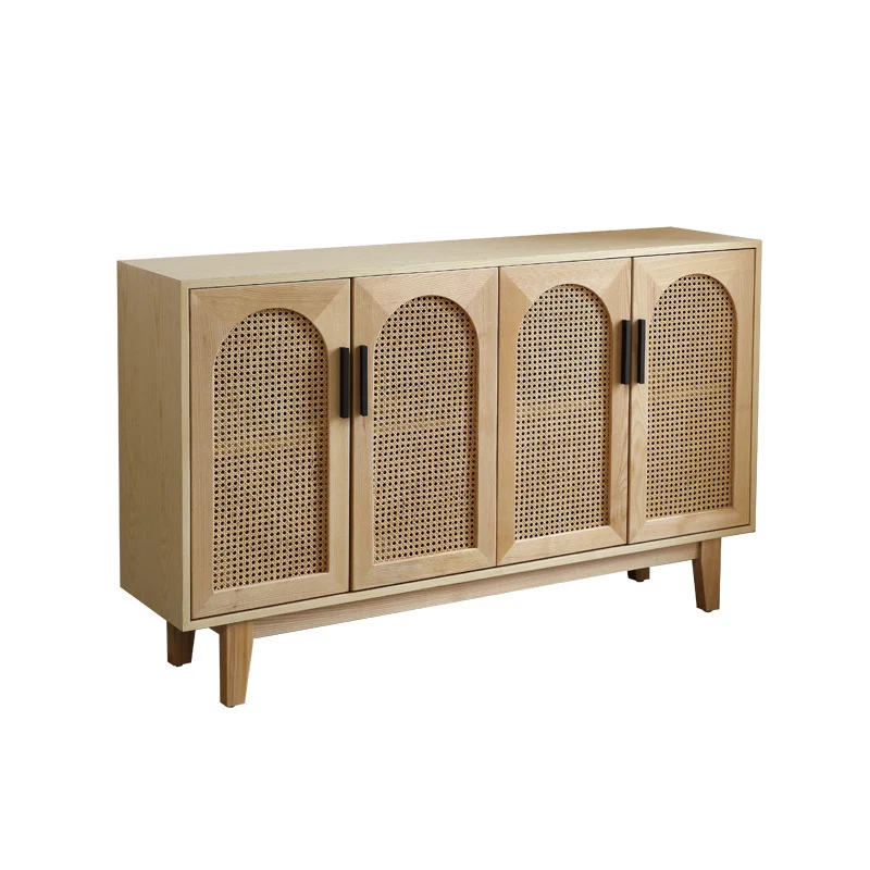 Traditional Japanese Ash Wood Rattan Plywood Rectangular Storage Cabinet With 2/3/4 Storage For Living Room