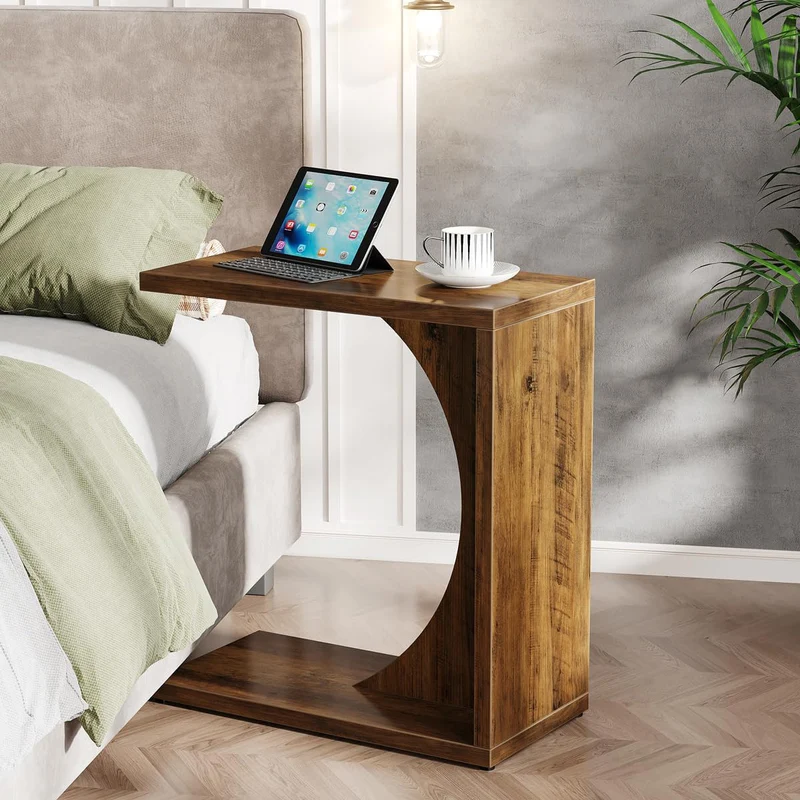 Tribesigns Table d'appoint en forme de C 60×30×65 cm, Style rustique pour canapé