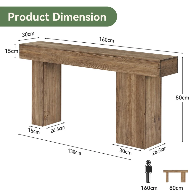 Tribesigns Console de 160 cm en bois massif avec pieds d'artiste, Table basse de style champêtre pour couloir et salon