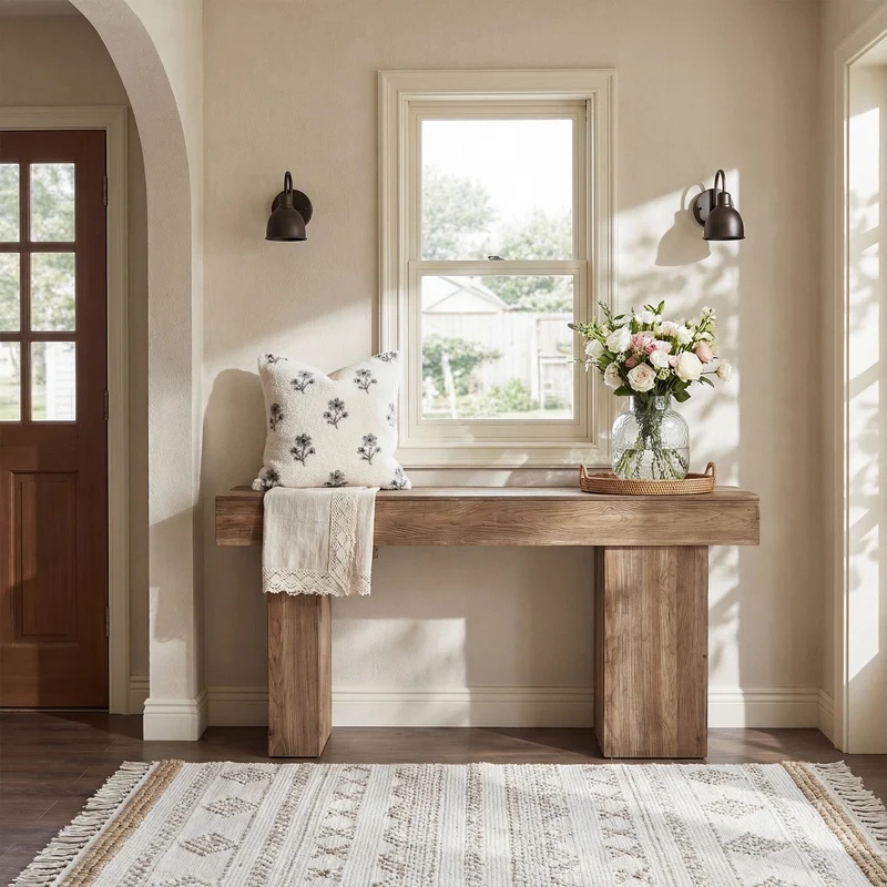 Tribesigns Console de 160 cm en bois massif avec pieds d'artiste, Table basse de style champêtre pour couloir et salon