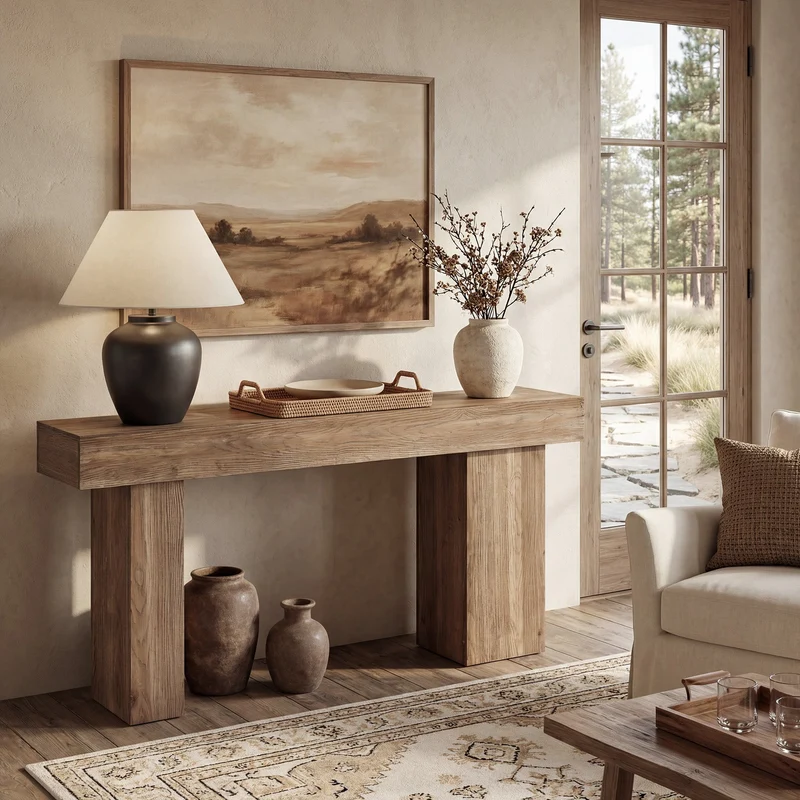Tribesigns Console de 160 cm en bois massif avec pieds d'artiste, Table basse de style champêtre pour couloir et salon
