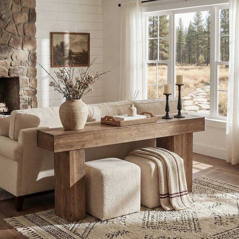 Tribesigns Console de 160 cm en bois massif avec pieds d'artiste, Table basse de style champêtre pour couloir et salon