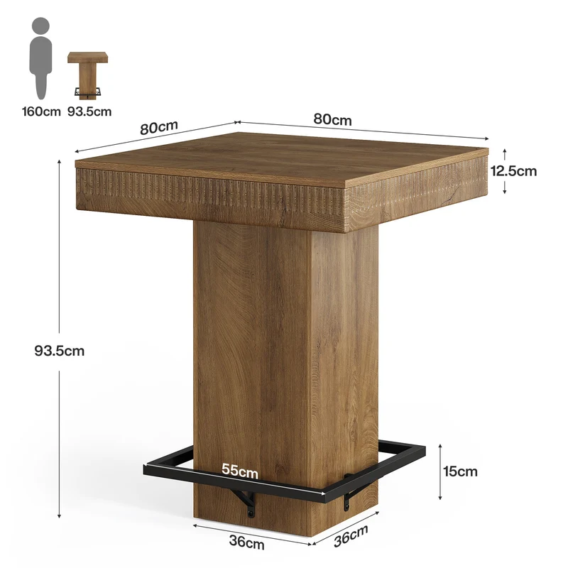 Tribesigns Table de bar carrée de 80 cm avec plateau en bois et piètement en métal, Table haute de style bistro industriel