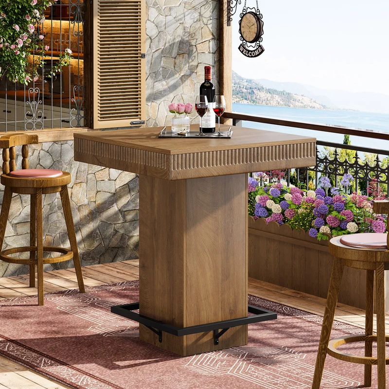 Tribesigns Table de bar carrée de 80 cm avec plateau en bois et piètement en métal, Table haute de style bistro industriel