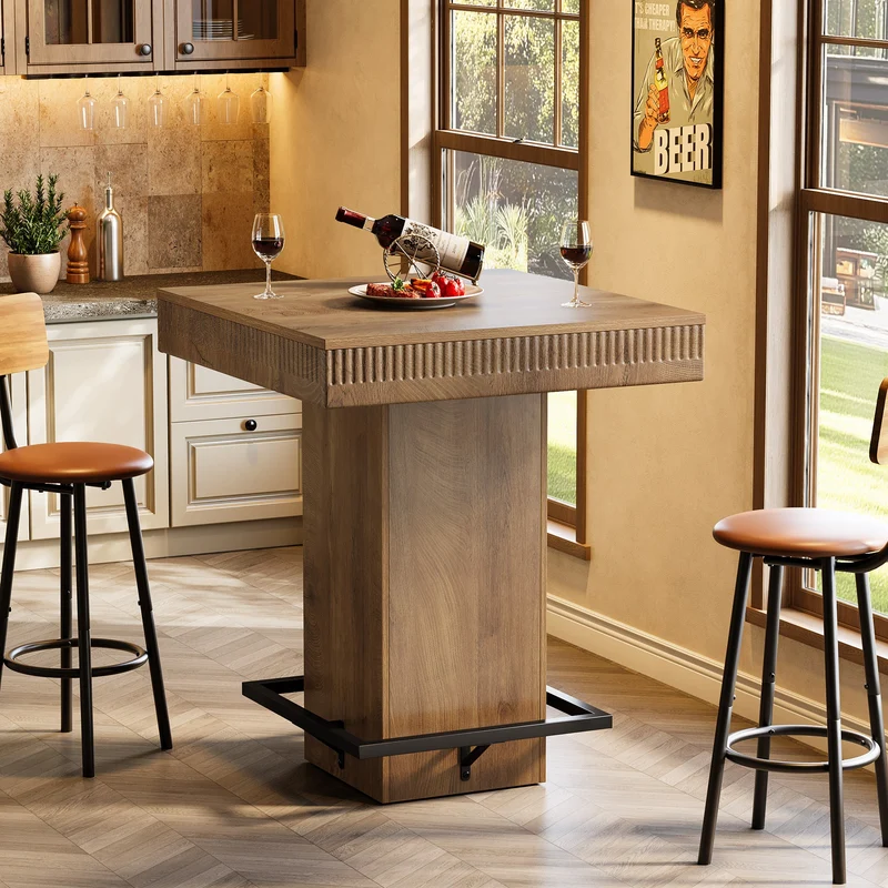 Tribesigns Table de bar carrée de 80 cm avec plateau en bois et piètement en métal, Table haute de style bistro industriel