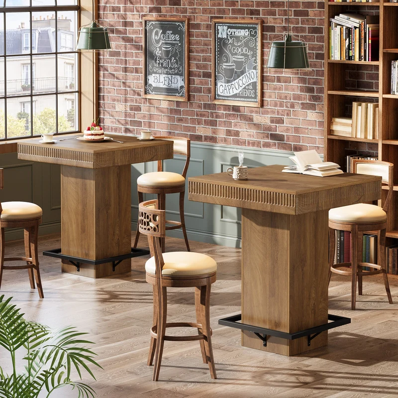 Tribesigns Table de bar carrée de 80 cm avec plateau en bois et piètement en métal, Table haute de style bistro industriel