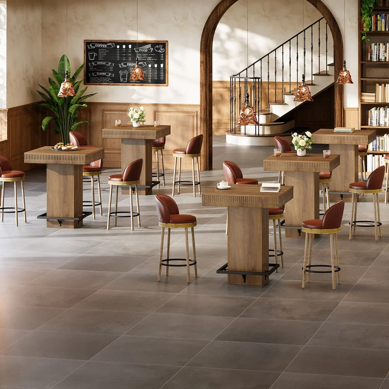 Tribesigns Table de bar carrée de 80 cm avec plateau en bois et piètement en métal, Table haute de style bistro industriel