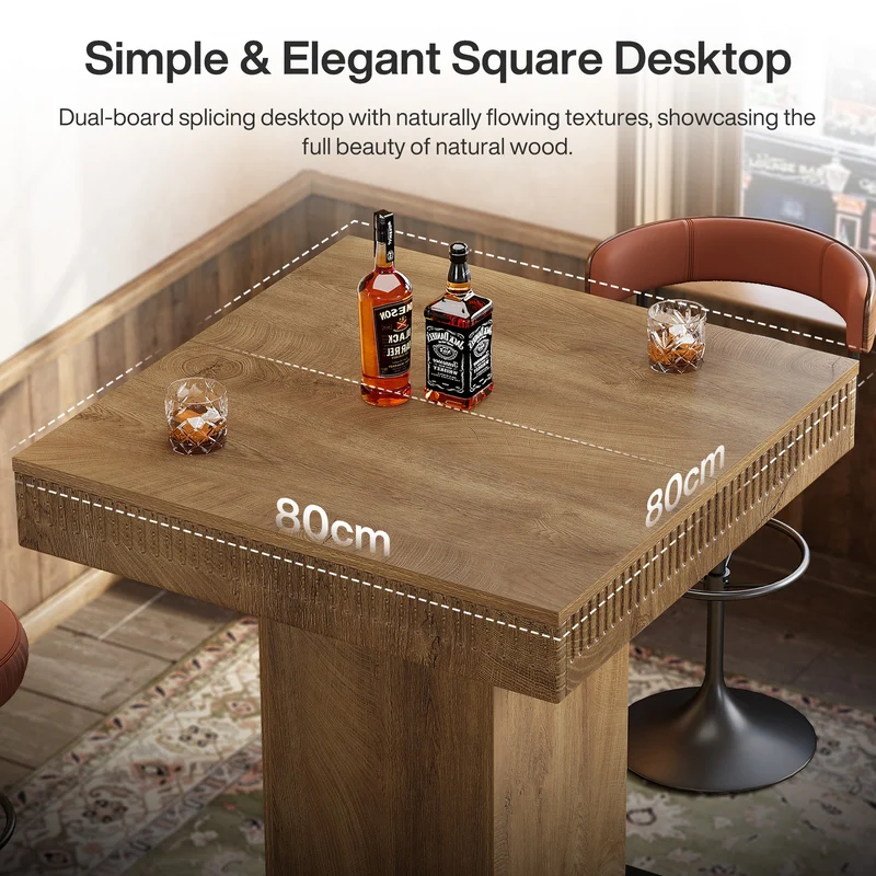 Tribesigns Table de bar carrée de 80 cm avec plateau en bois et piètement en métal, Table haute de style bistro industriel
