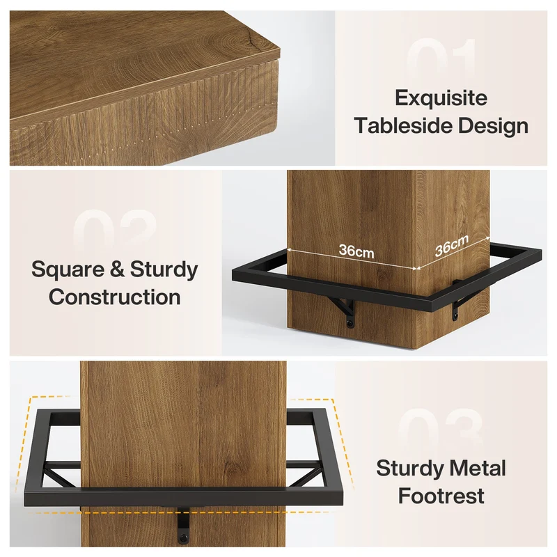 Tribesigns Table de bar carrée de 80 cm avec plateau en bois et piètement en métal, Table haute de style bistro industriel
