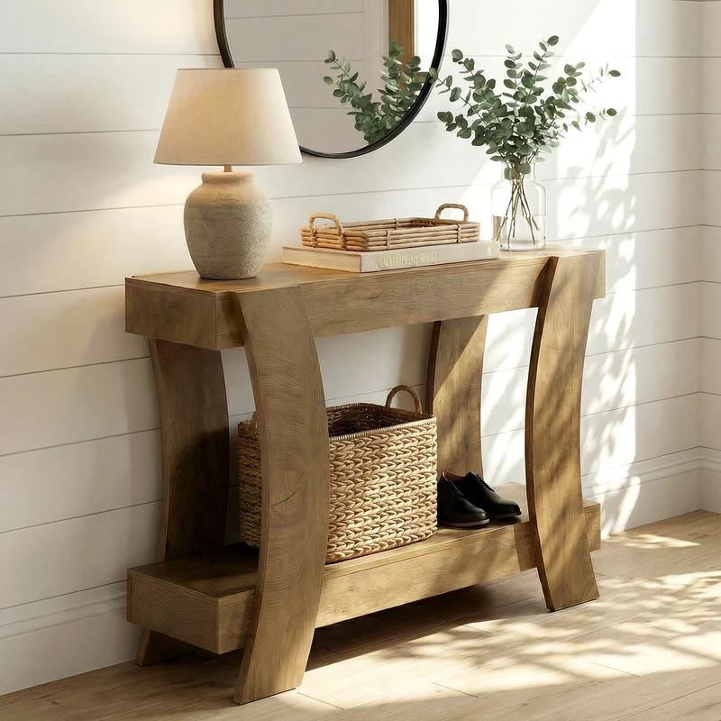 Tribesigns Console 120 cm, Table d'entrée à 2 niveaux avec étagère