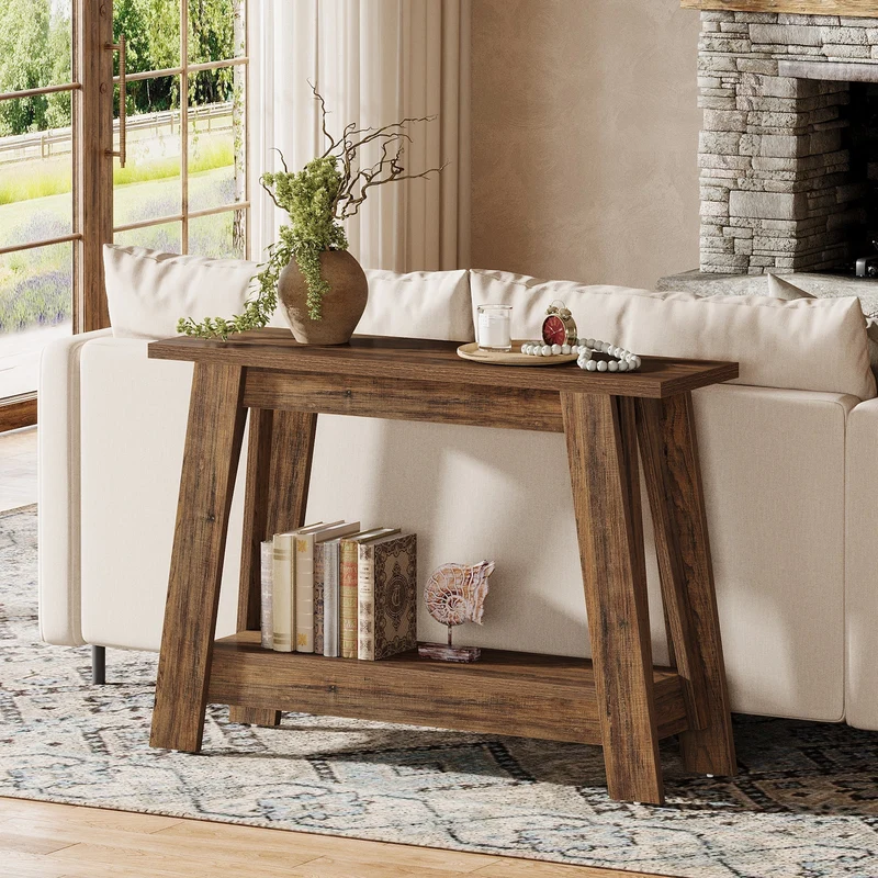 Tribesigns Console de 105 cm, Table d'entrée de style campagnard à 2 niveaux avec rangement