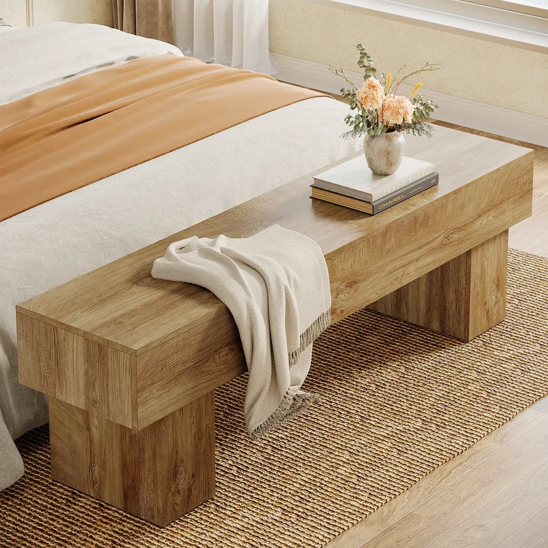 Tribesigns Banc de chambre extra long de 160 cm, Banc de ferme en bois pour chambre à coucher