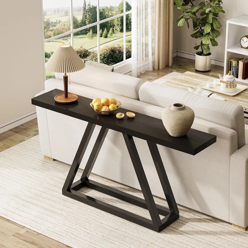 Tribesigns Console industrielle étroite de 160 cm, Table d'entrée moderne noire pour salon et hall d'entrée