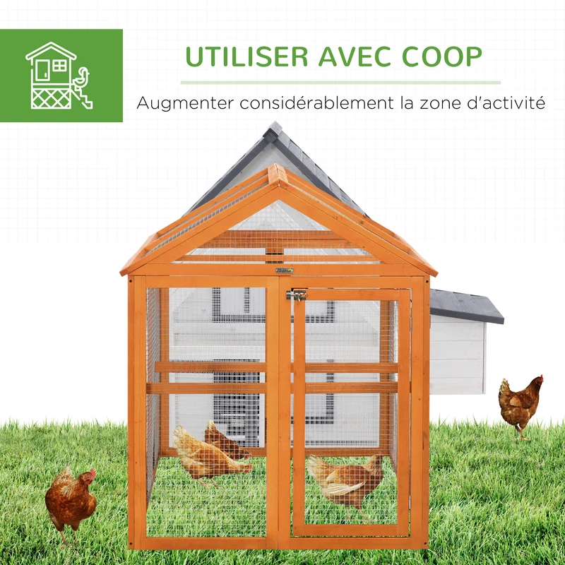 Enclos pour poules grillagé extérieur 140 x 88,5 x 106 cm sécurité portes verrouillées confort rustique en bois orange 21_0007961