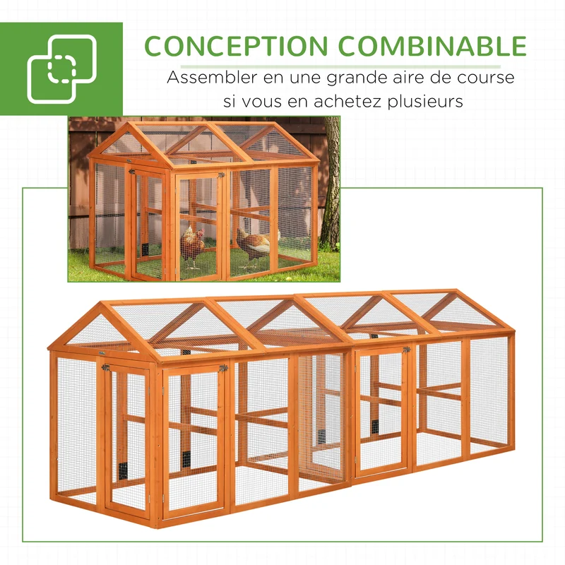 Enclos pour poules grillagé extérieur 140 x 88,5 x 106 cm sécurité portes verrouillées confort rustique en bois orange 21_0007961