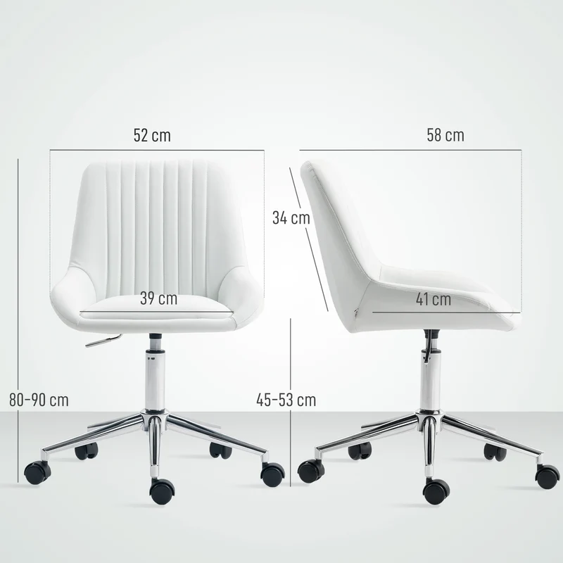 Chaise de bureau sans accoudoirs ergonomique réglable 52 x 58 x 80-90 cm assise confort moderne en polyuréthane blanc 21_0006310