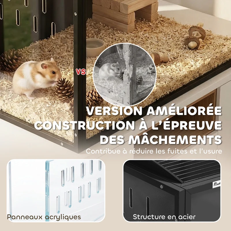 Cage à hamster habitat sur un niveau 105 x 51 x 53 cm porte supérieure vue panoramique moderne contemporain en acier noir 21_0008024