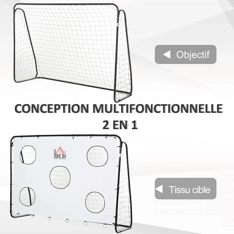 But de football 2 en 1 précision entraînement 240 x 88 x 174 cm filets 5 cibles montage facile moderne en métal blanc 21_0006628