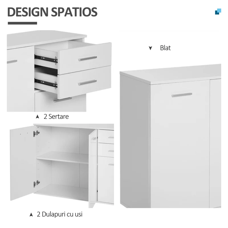 Buffet de rangement 106 x 35 x 76 cm 2 tiroirs étagère réglable brillant contemporain en panneaux de particules blanc 21_0002585