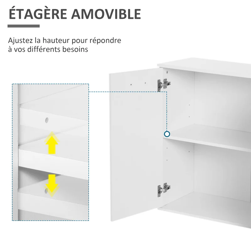 Buffet de rangement 106 x 35 x 76 cm 2 tiroirs étagère réglable brillant contemporain en panneaux de particules blanc 21_0002585