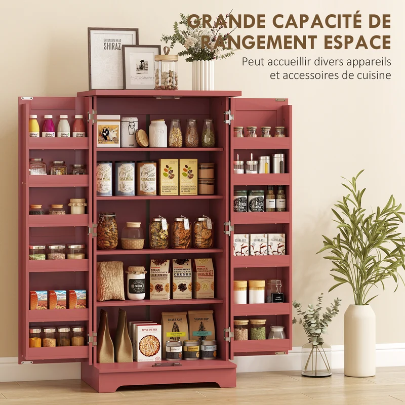 Buffet de cuisine 5 niveaux compact 60 x 40 x 120 cm rangement modulable sécurisé anti-basculement rustique en MDF rouge 21_0003264