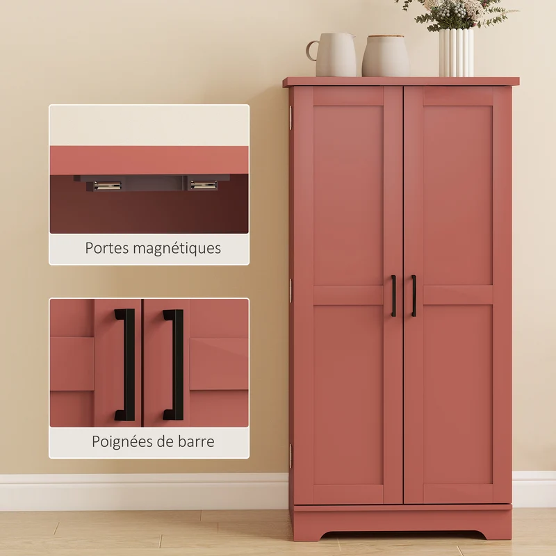 Buffet de cuisine 5 niveaux compact 60 x 40 x 120 cm rangement modulable sécurisé anti-basculement rustique en MDF rouge 21_0003264