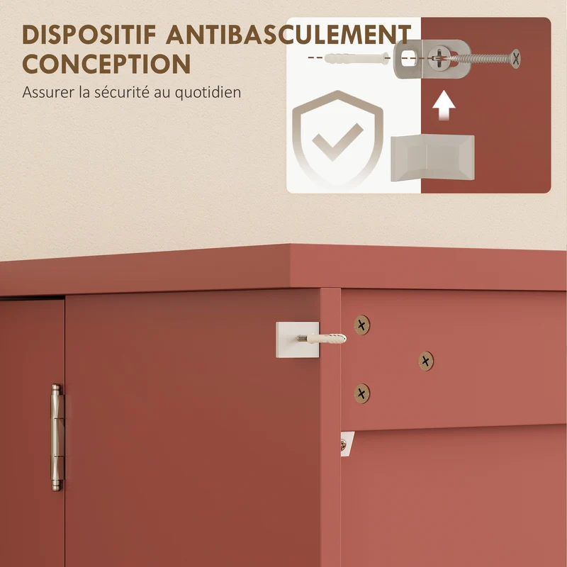 Buffet de cuisine 5 niveaux compact 60 x 40 x 120 cm rangement modulable sécurisé anti-basculement rustique en MDF rouge 21_0003264
