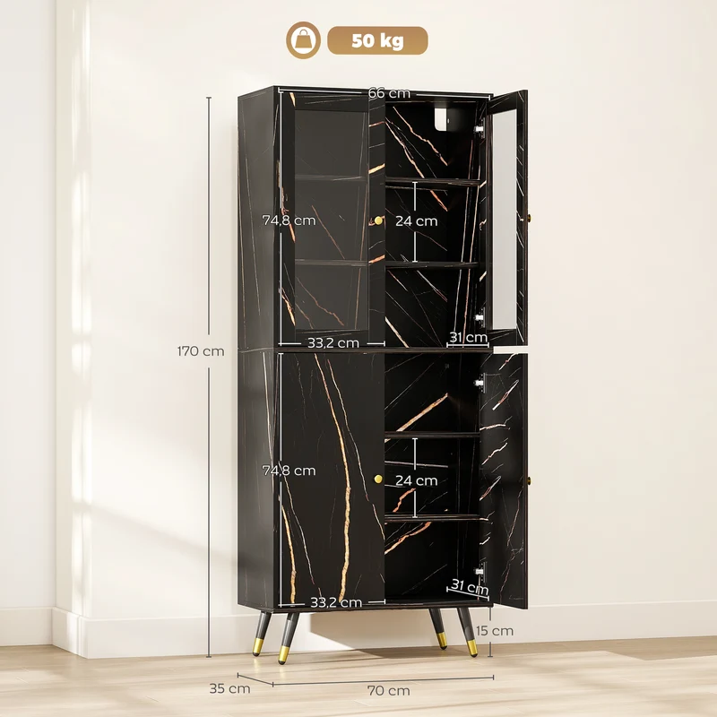 Bibliothèque vitrine 70 x 35 x 170 cm étagères réglables anti basculement design moderne en panneau de particules noir 21_0002555