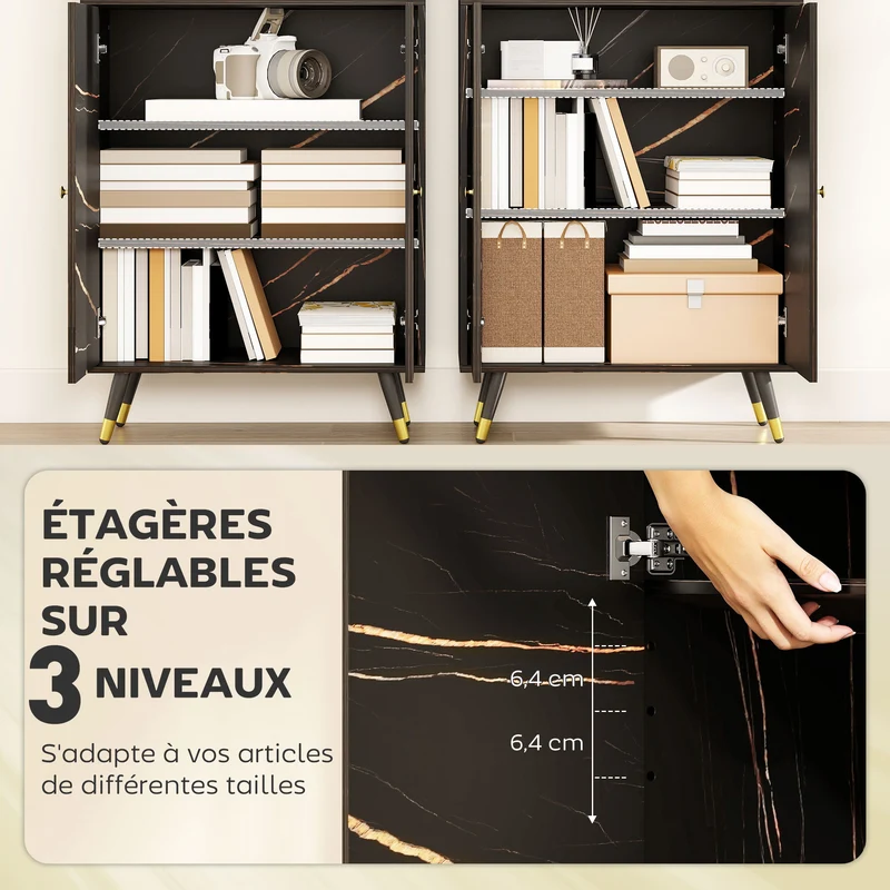 Bibliothèque vitrine 70 x 35 x 170 cm étagères réglables anti basculement design moderne en panneau de particules noir 21_0002555
