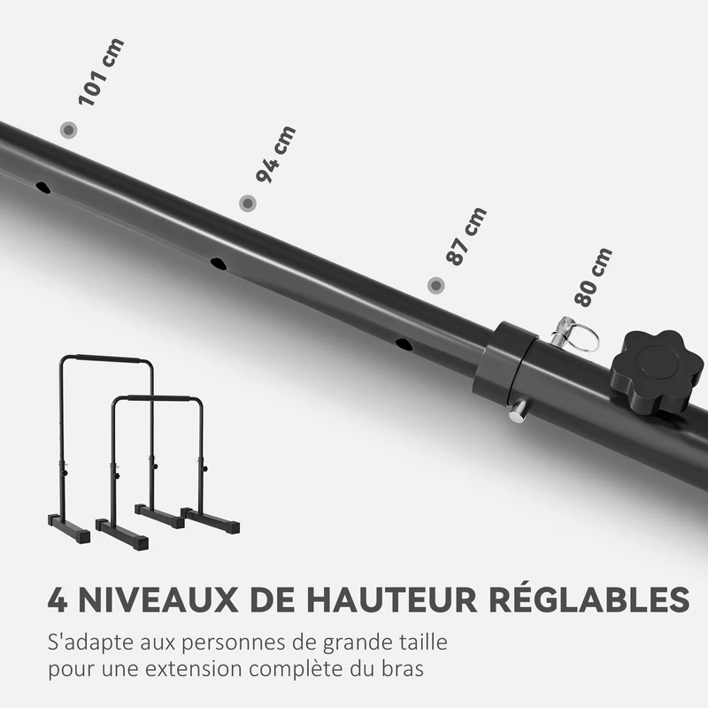 Barres parallèles station musculation réglable 70 x 50 x 80-100 cm stables antidérapantes industriel moderne en acier noir 21_0006854