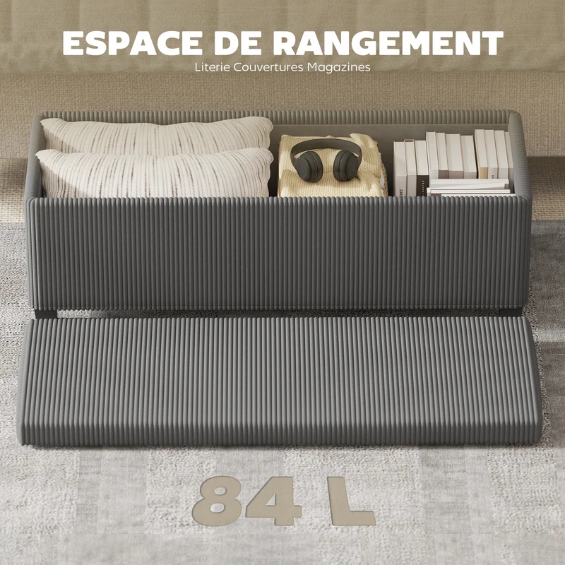 Banc de rangement bout de lit 112 x 42 x 40 cm assise confortable et coffre moderne scandinave en velours côtelé gris 21_0002967