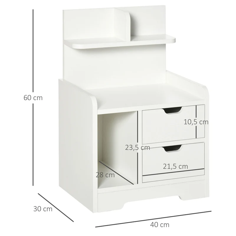 Table de chevet 40 x 30 x 60 cm rangement compartimenté 2 tiroirs contemporain épuré utile en panneau de particules blanc 21_0001462